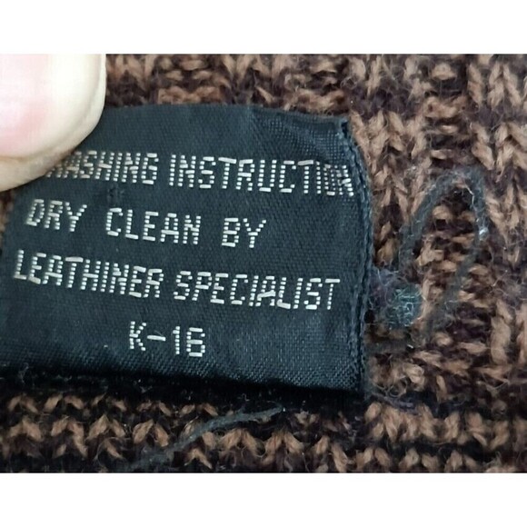 P.J. Henry Sweater Men's Size Large Black Brown Vintage 90's Leather Inserts - Picture 8 of 9